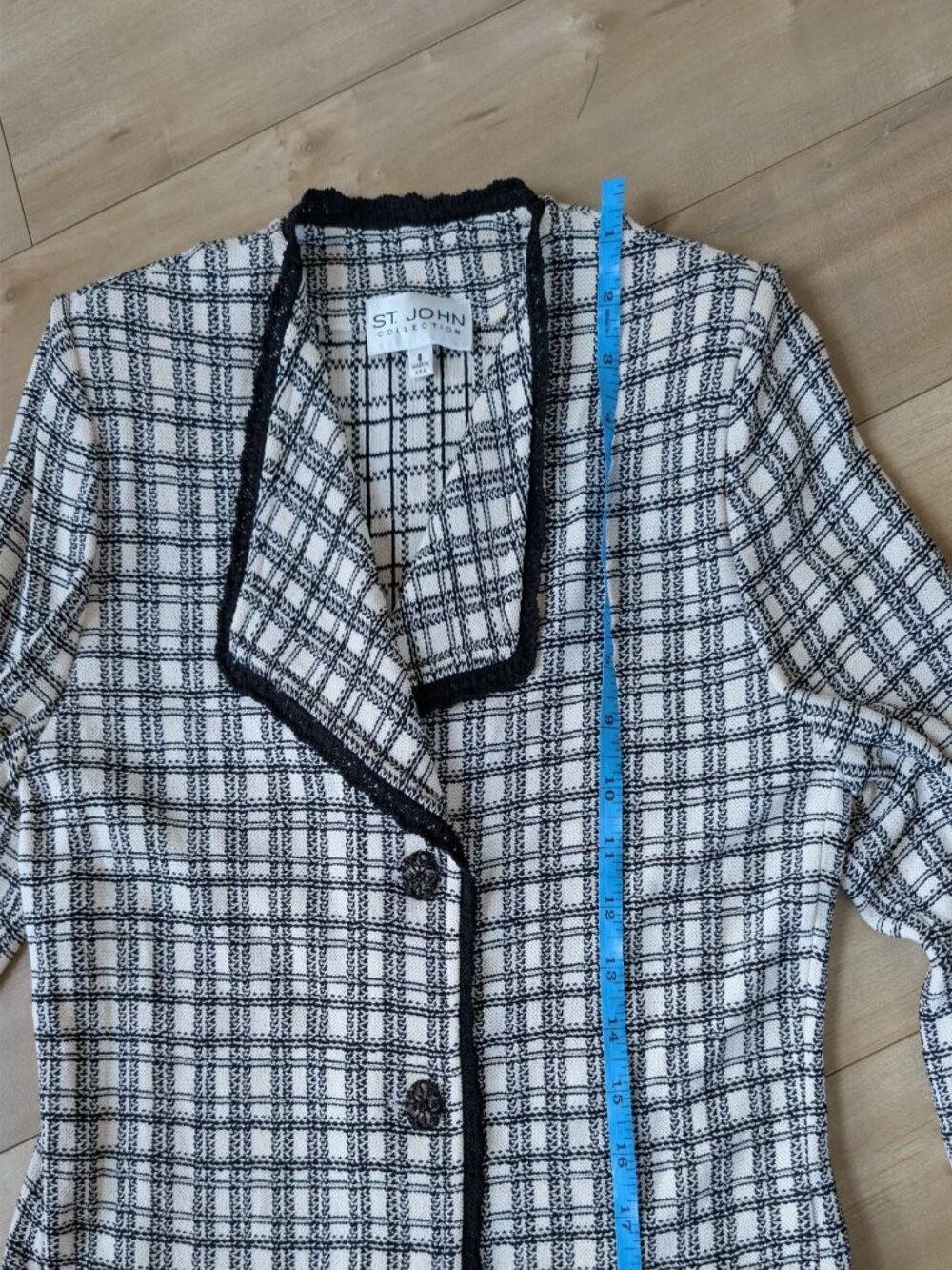 Vintage St. John Collection Plaid Knit Blazer Jacket Size 8 Made USA - Picture 3 of 13